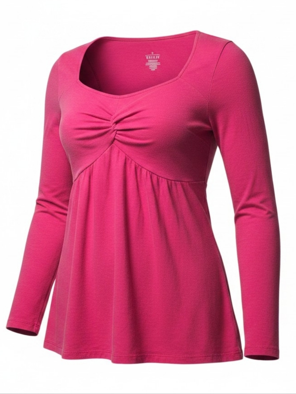 Red Long Sleeve Babydoll Top Sweetheart Empire Waist Cotton Blend | 2X